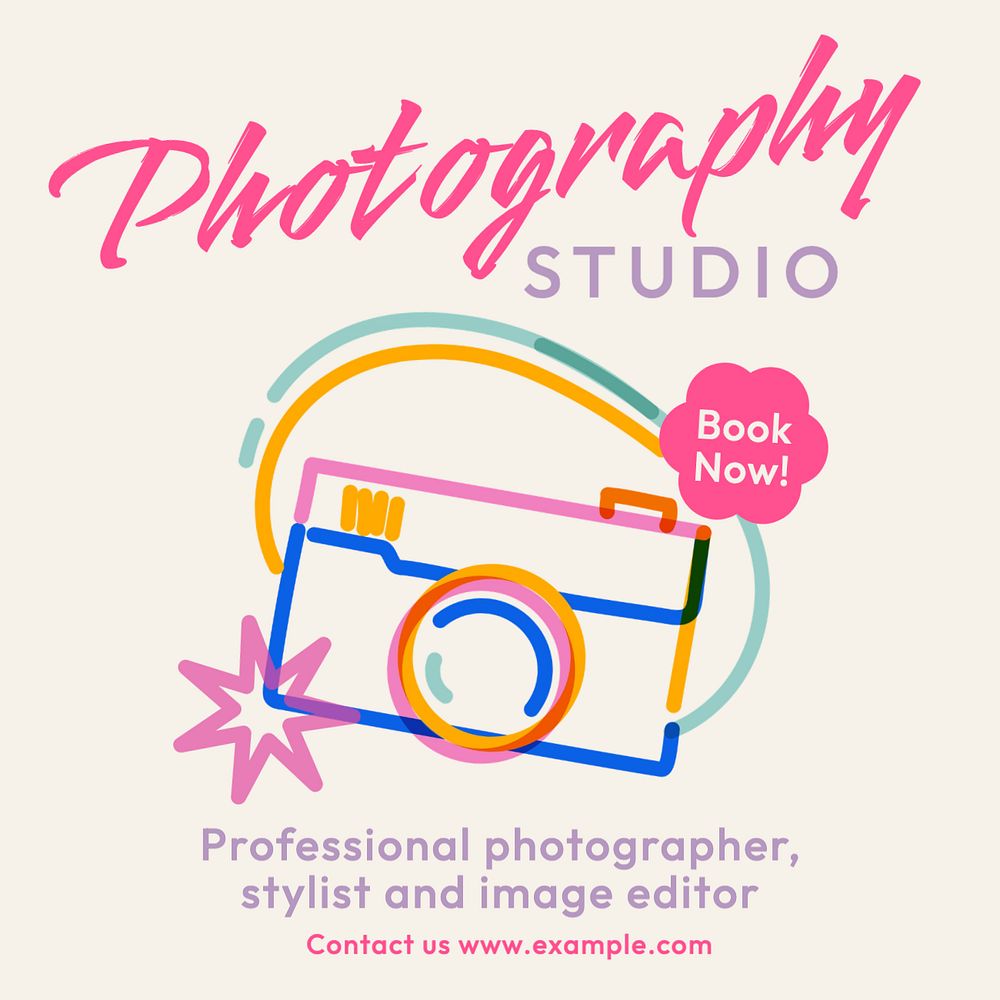 Photo studio Instagram post template, editable text