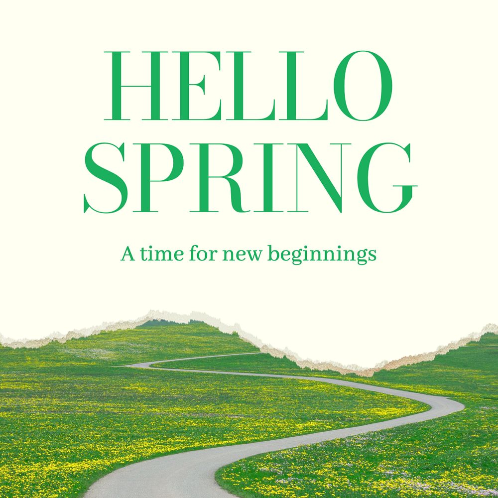 Hello spring Instagram post template, editable text