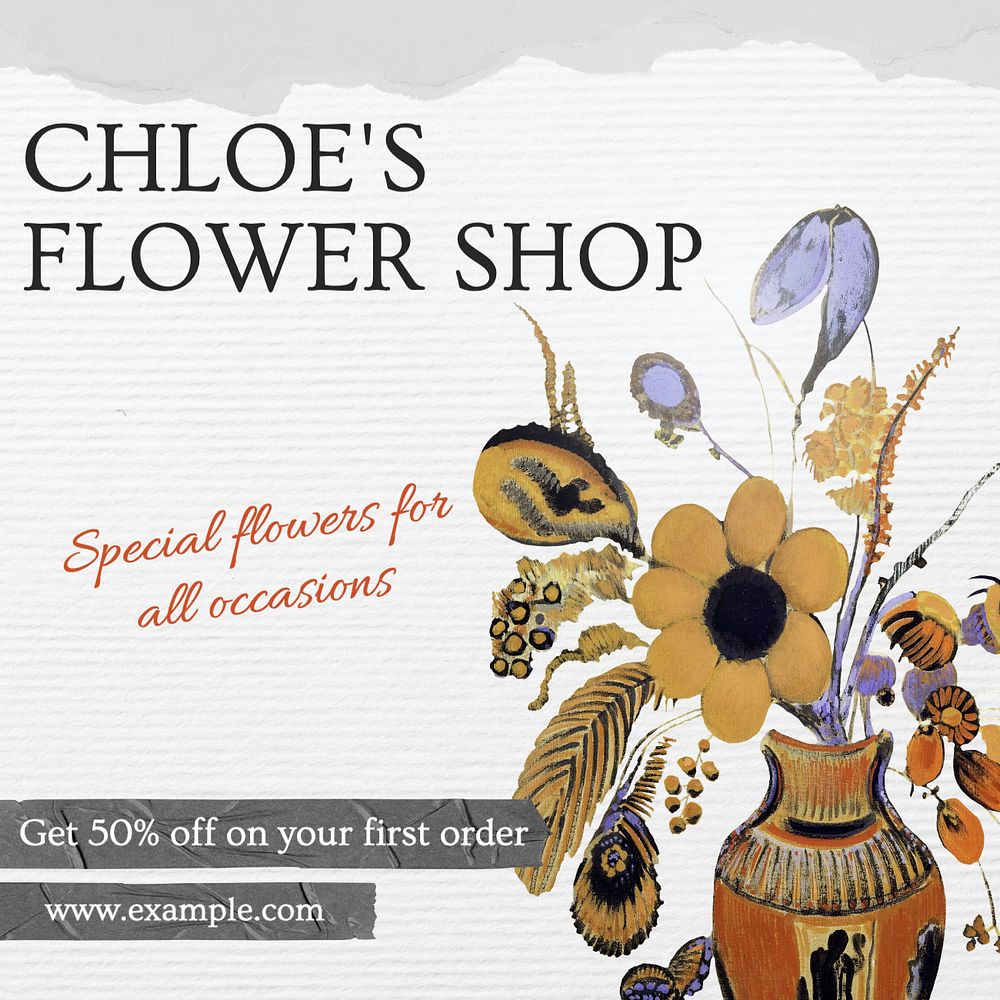 Flower shop Instagram post template, editable text