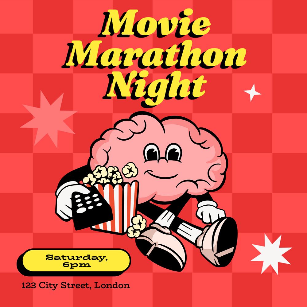 Movie marathon night Instagram post template, editable text