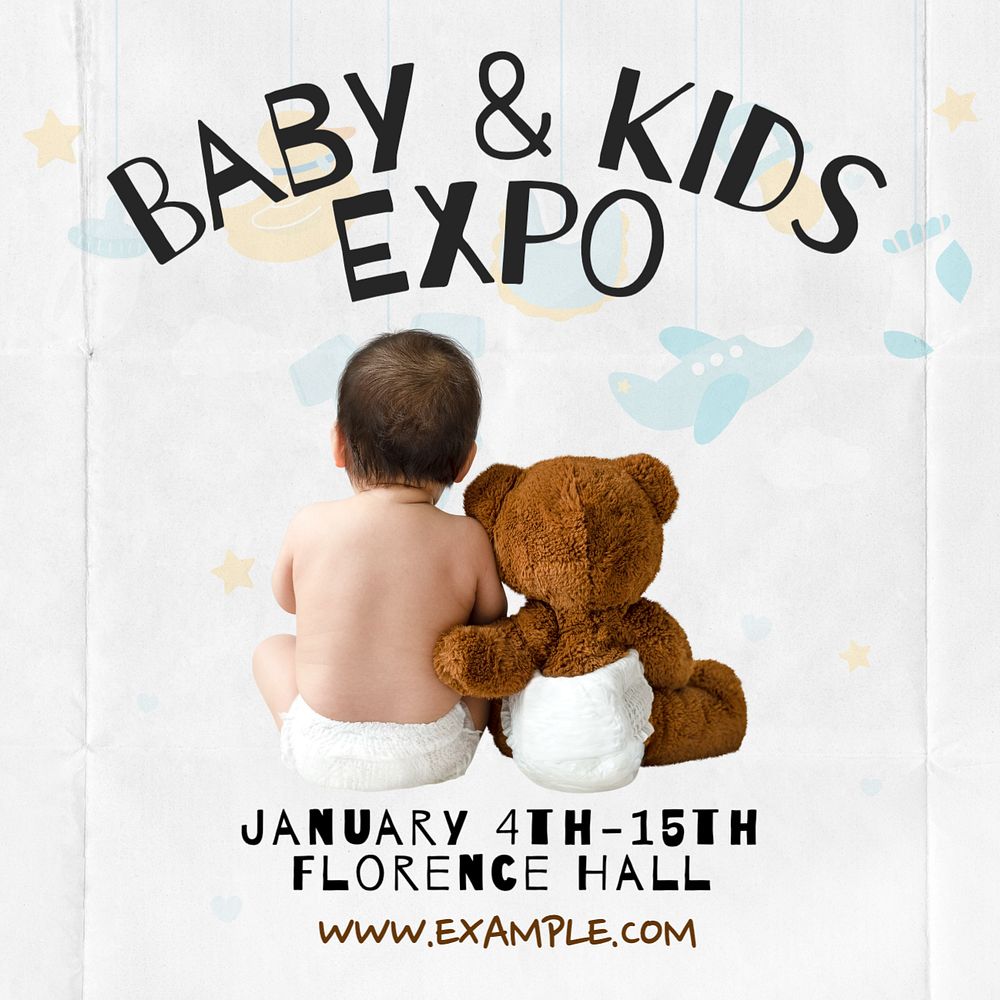 Baby & kids expo Instagram post template, editable text