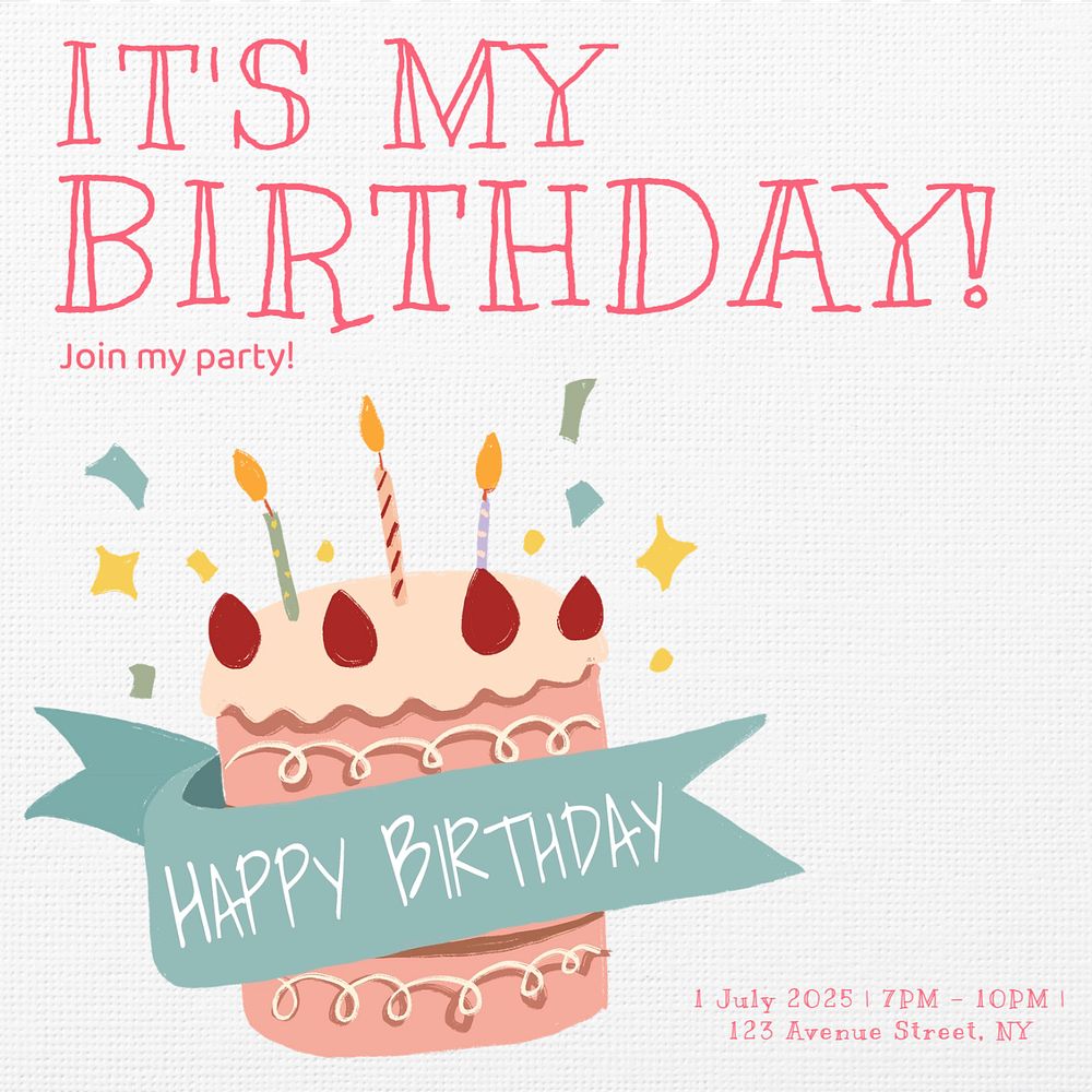 Birthday party Instagram post template, editable text