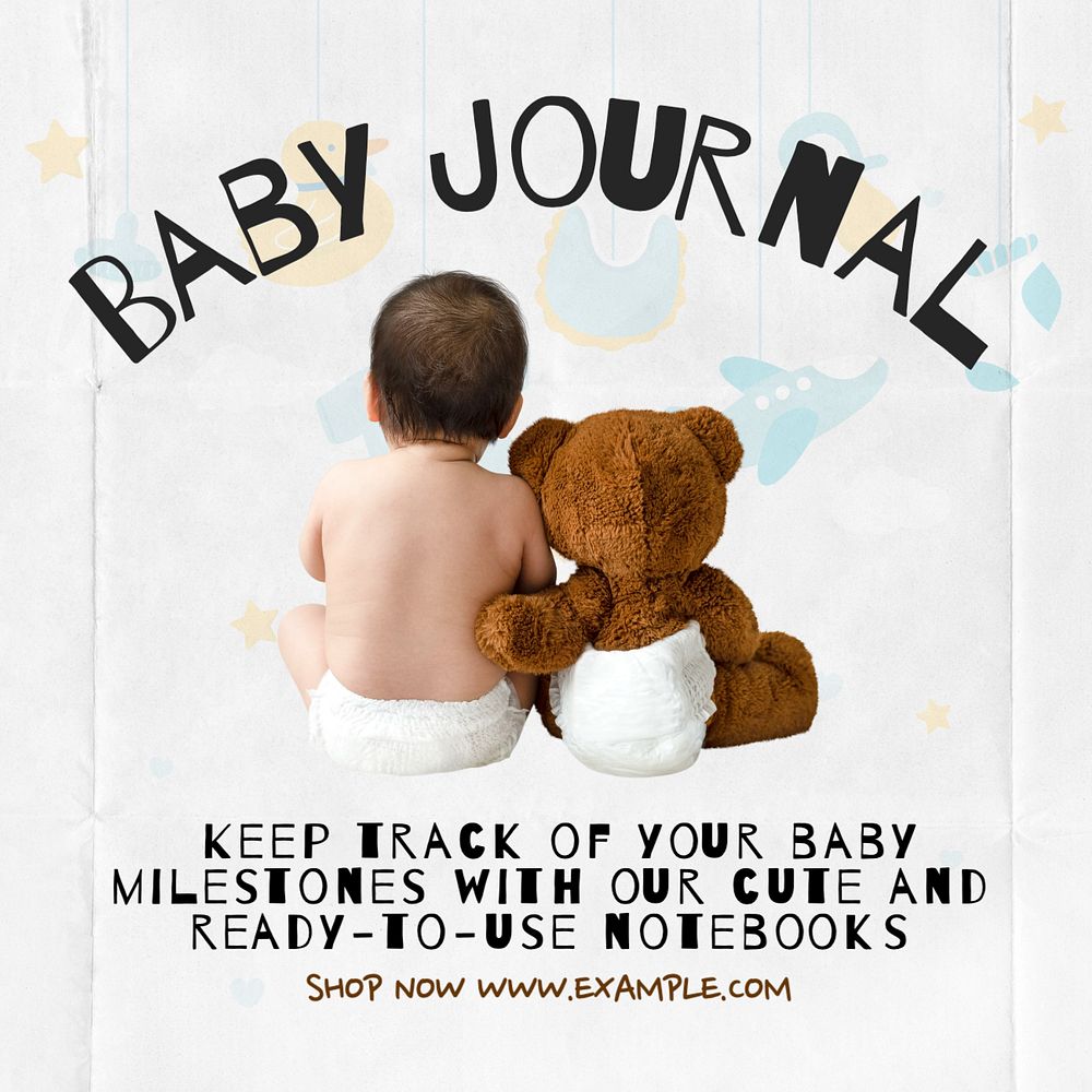 Baby journal Instagram post template, editable text