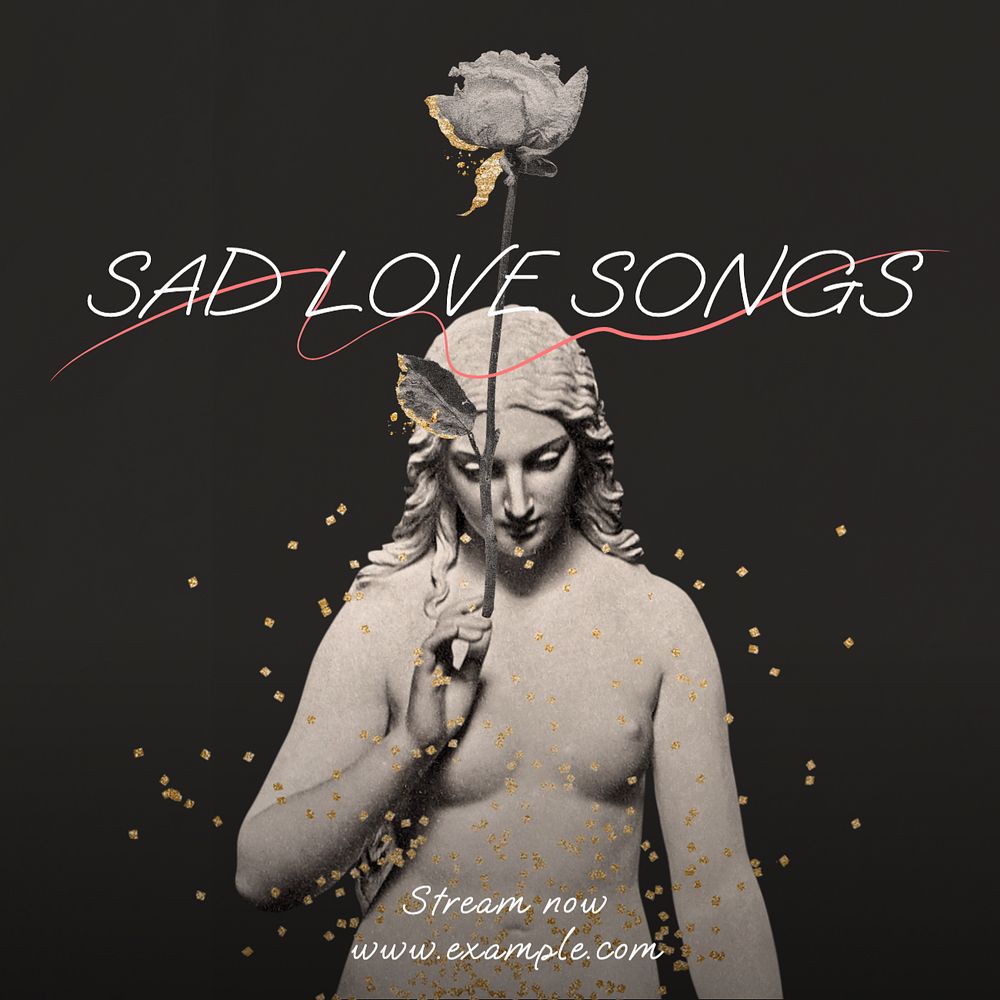 Sad love songs Instagram post template, editable text