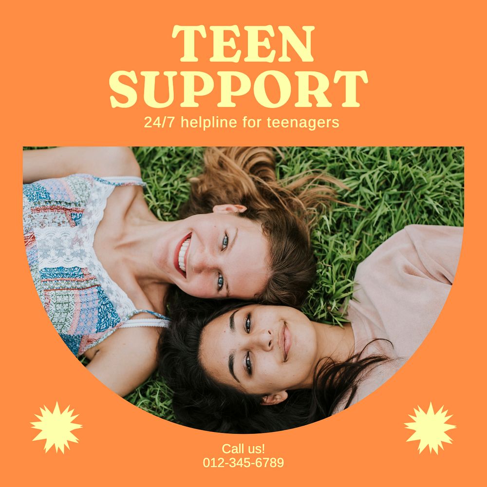 Teen support Instagram post template, editable text