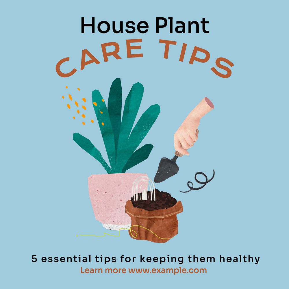 House plant care Instagram post template, editable text