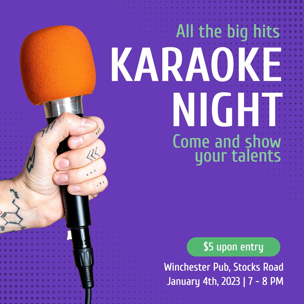 Karaoke night Instagram post template, editable text