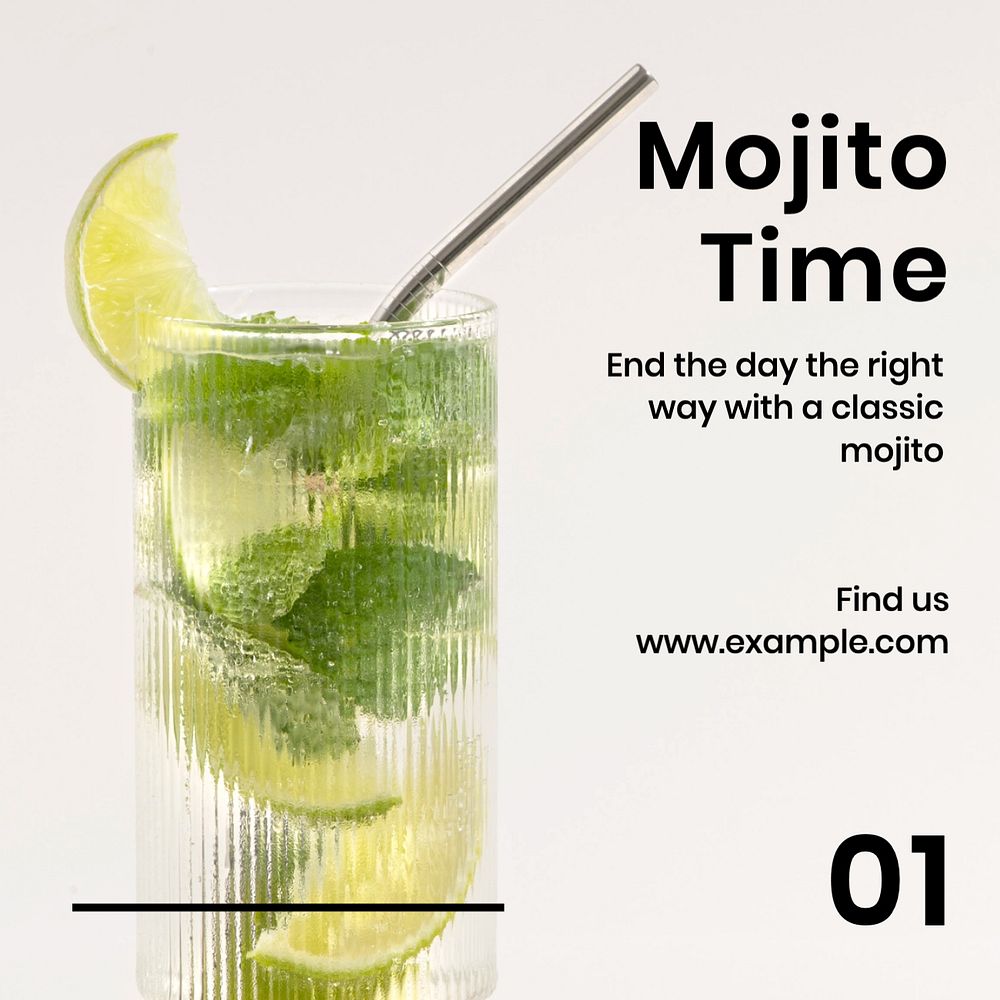 Mojito time Instagram post template, editable text