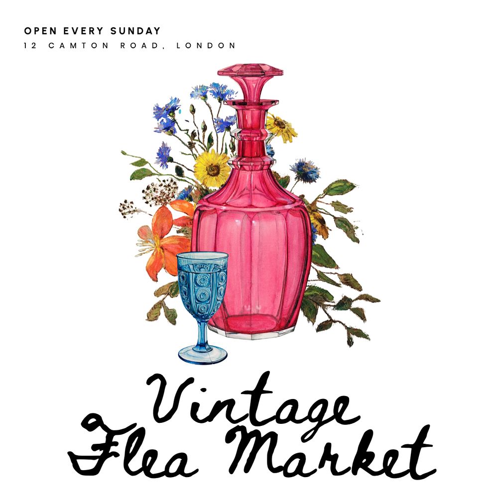 Vintage flea market Instagram post template, editable text