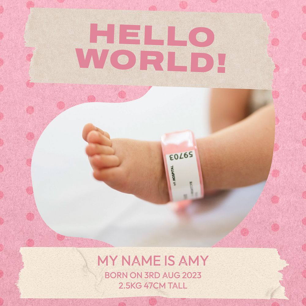 Birth announcement Instagram post template, editable text