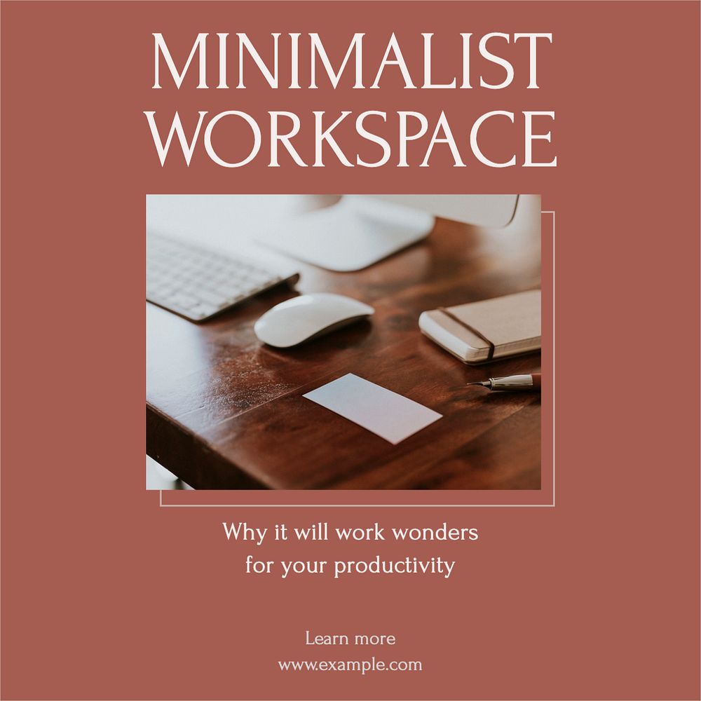 Minimalist workspace Instagram post template, editable text