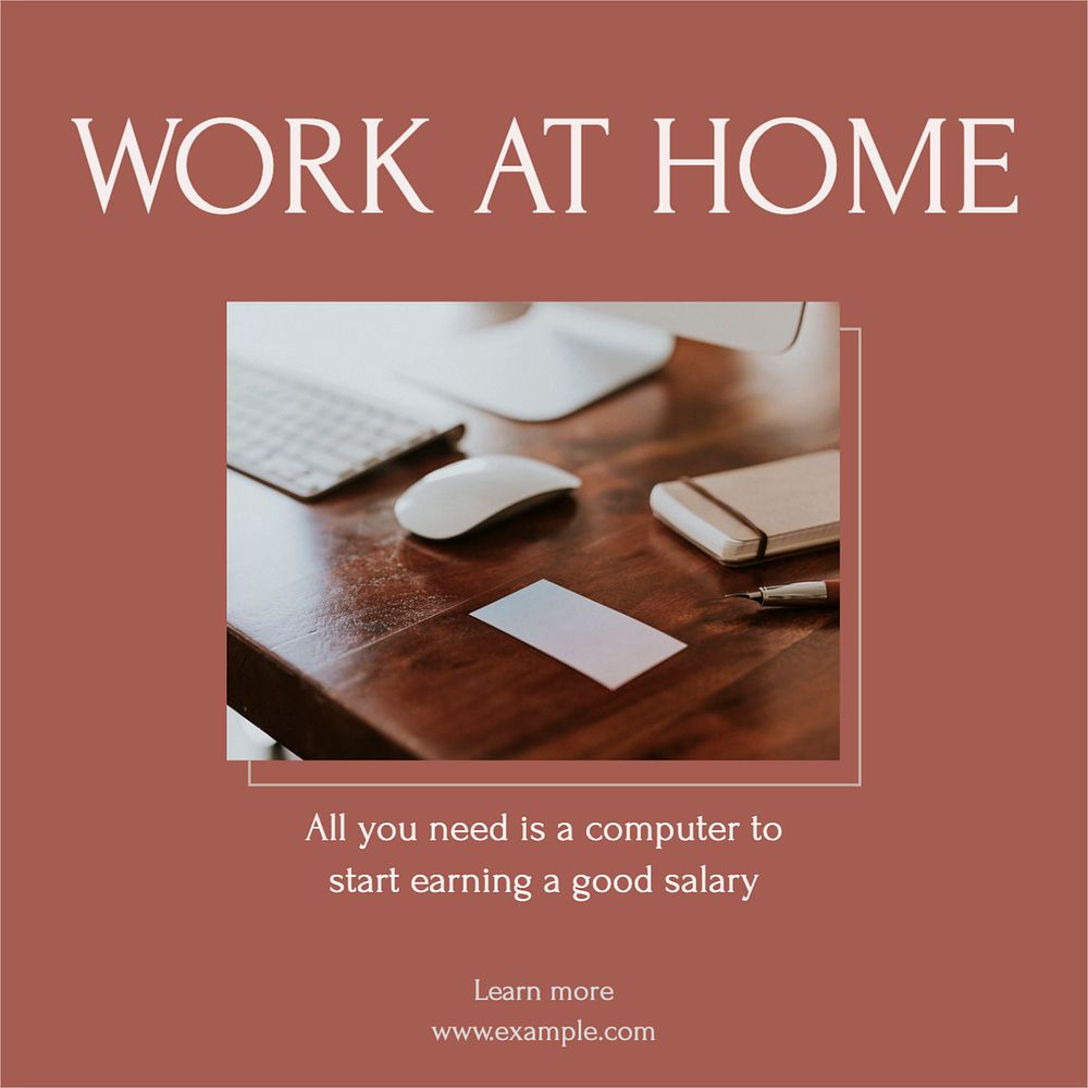 Work at home Instagram post template, editable text