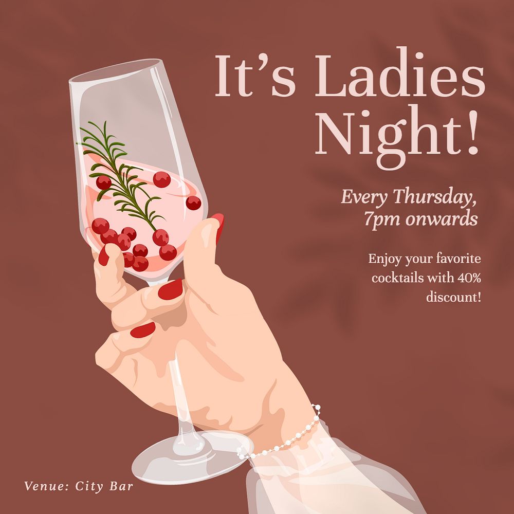 Ladies night Instagram post template, editable text