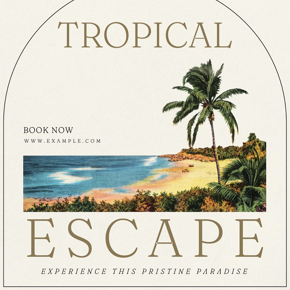 Tropical escape Instagram post template, editable text