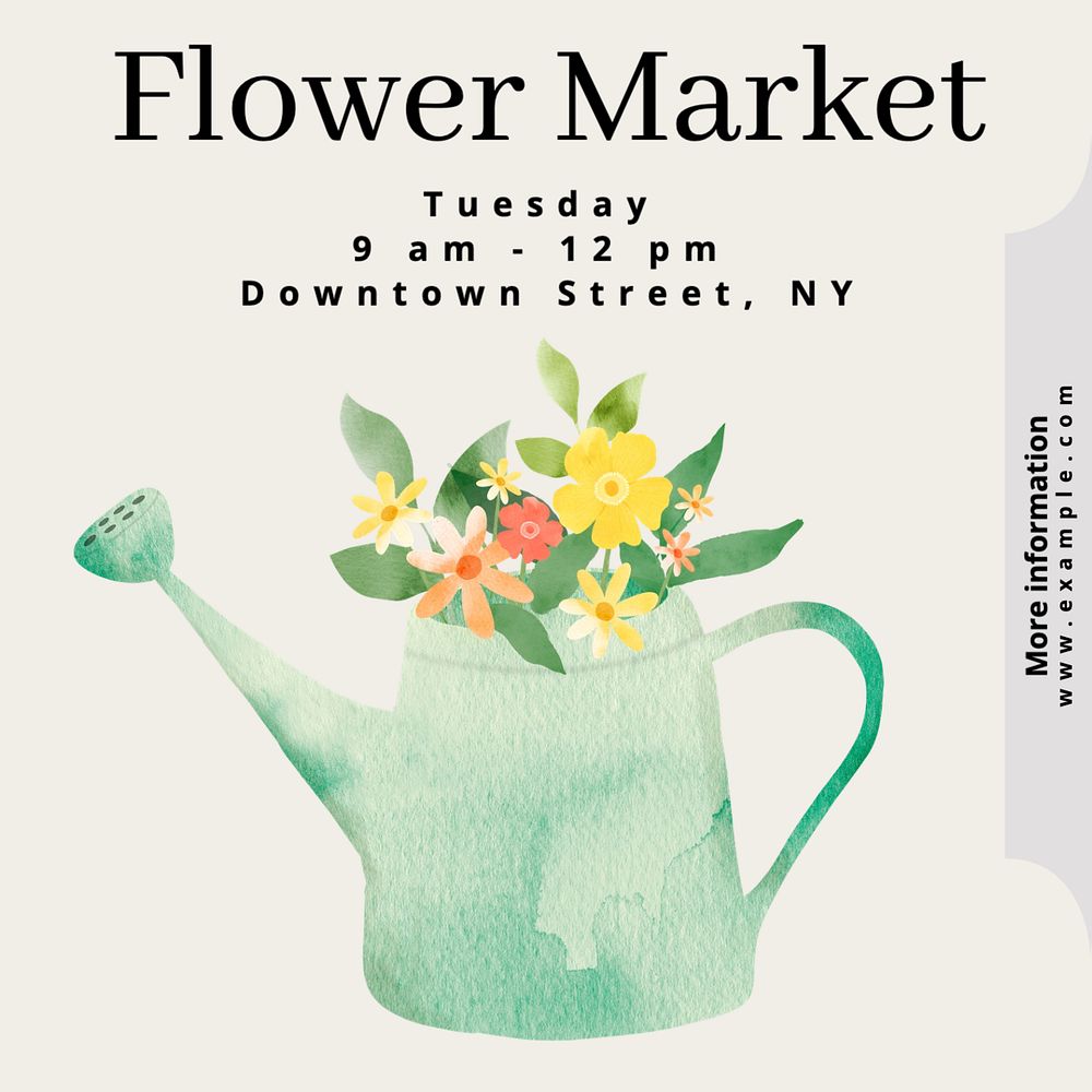 Flower market Instagram post template, editable text