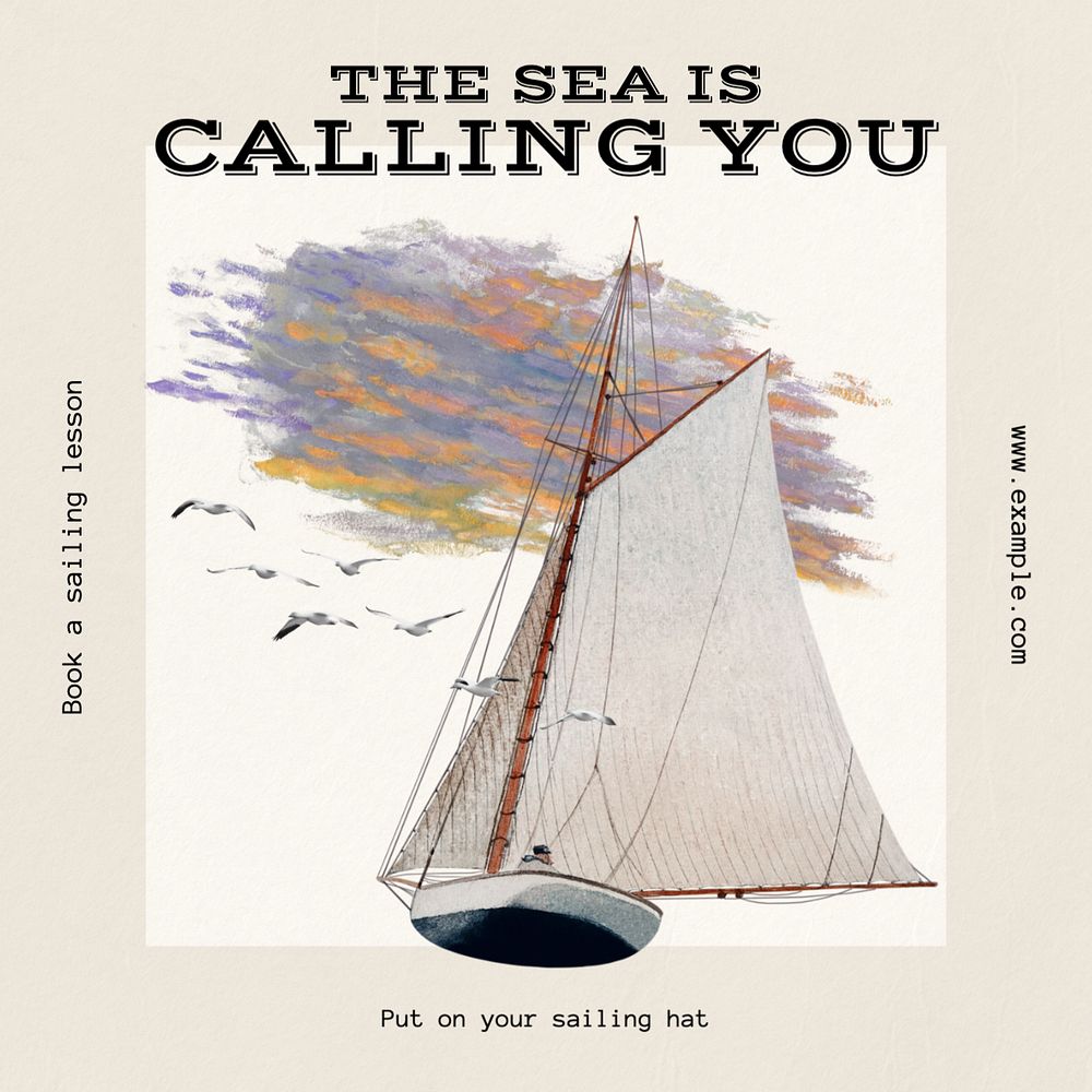 Sailing lessons Instagram post template, editable text