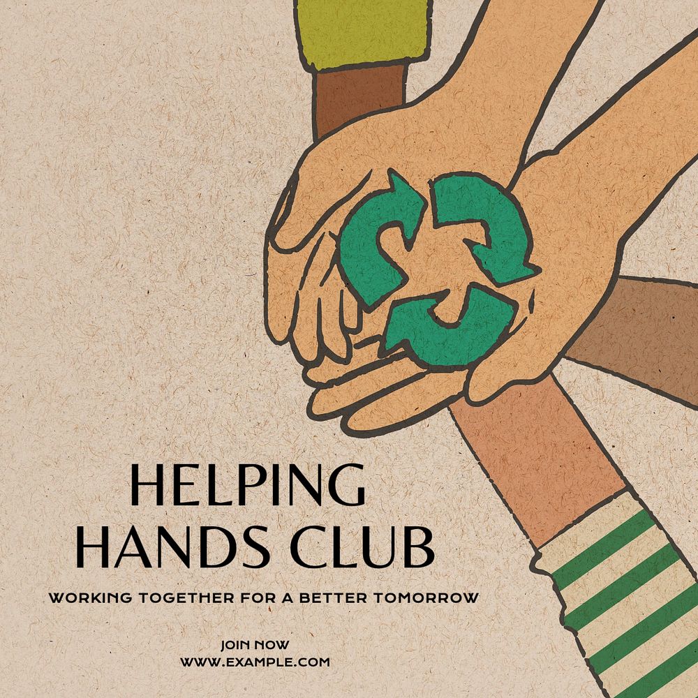 Helping hands Instagram post template, editable text