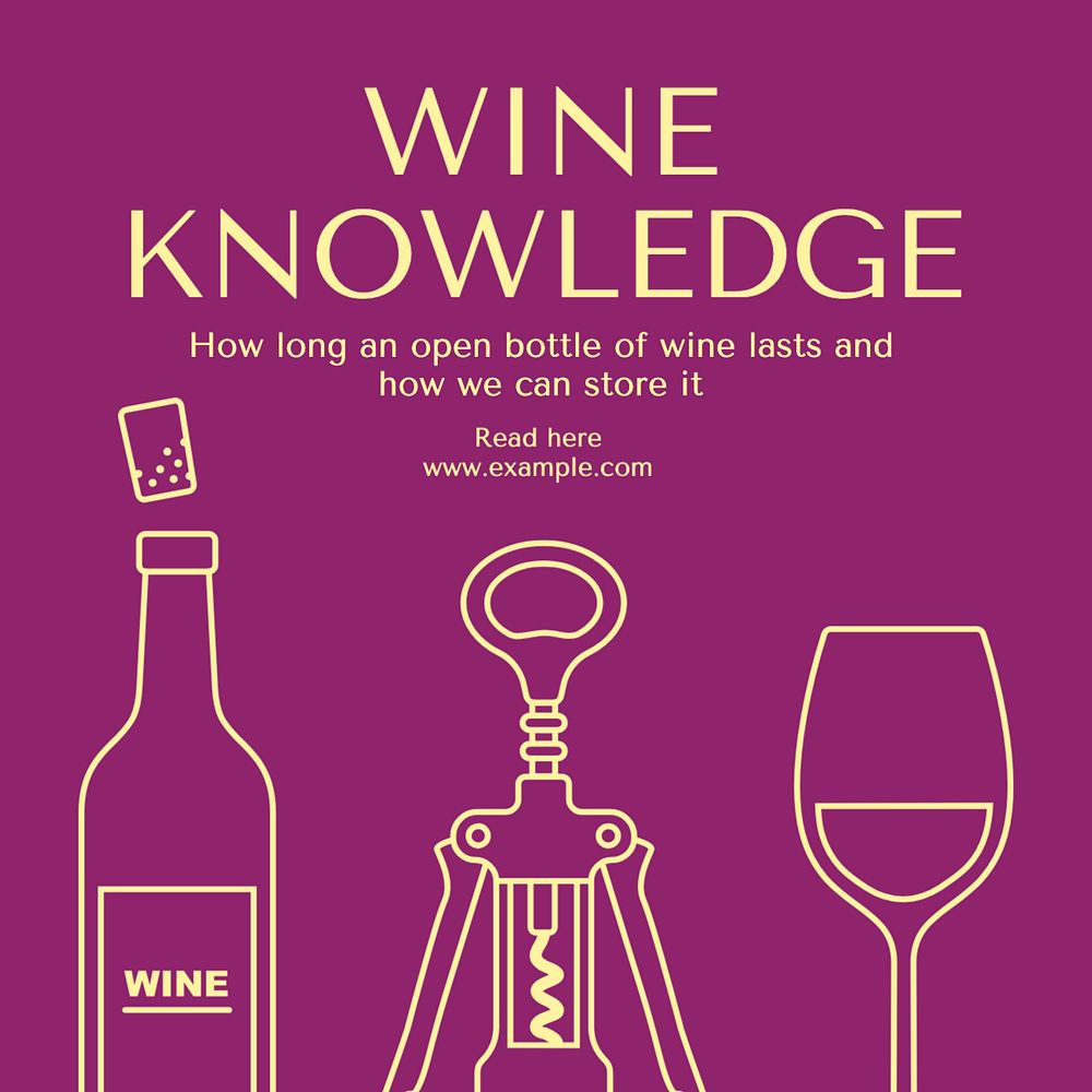 Wine knowledge Instagram post template, editable text