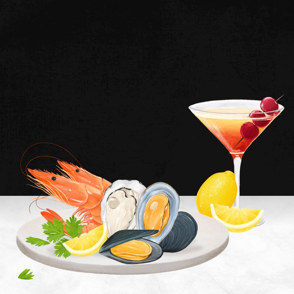 Seafood boils background, food digital painting, editable design