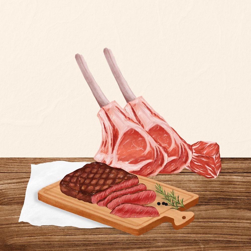 Beef steak background, food digital paint, editable design