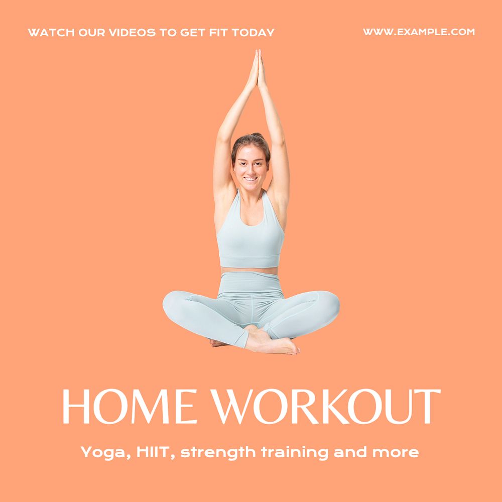 Home workout videos Instagram post template, editable text