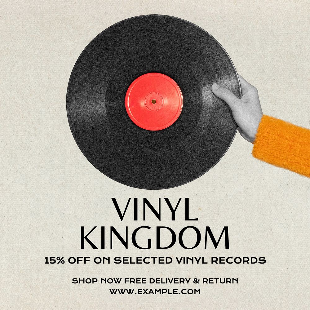 Vinyl record sale Instagram post template, editable text