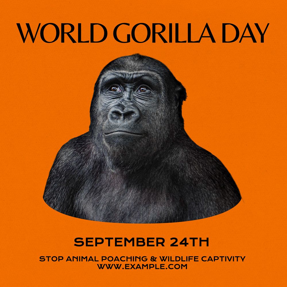 Gorilla day Instagram post template, editable text