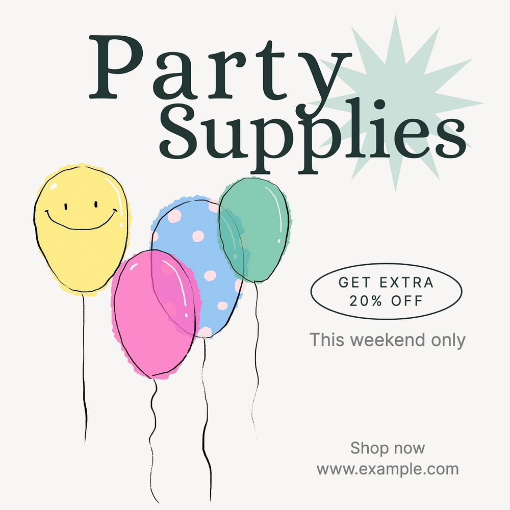 Party supplies Instagram post template, editable text