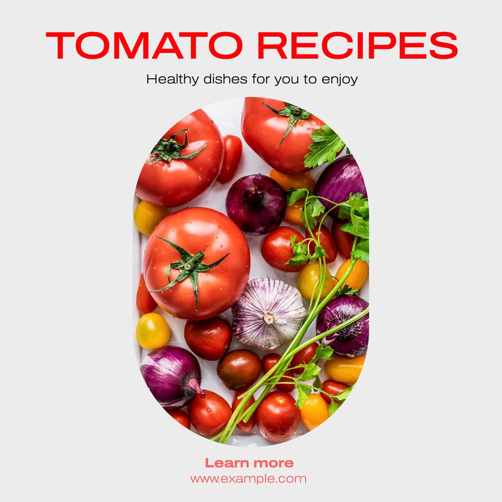 Tomato recipes Instagram post template, editable text