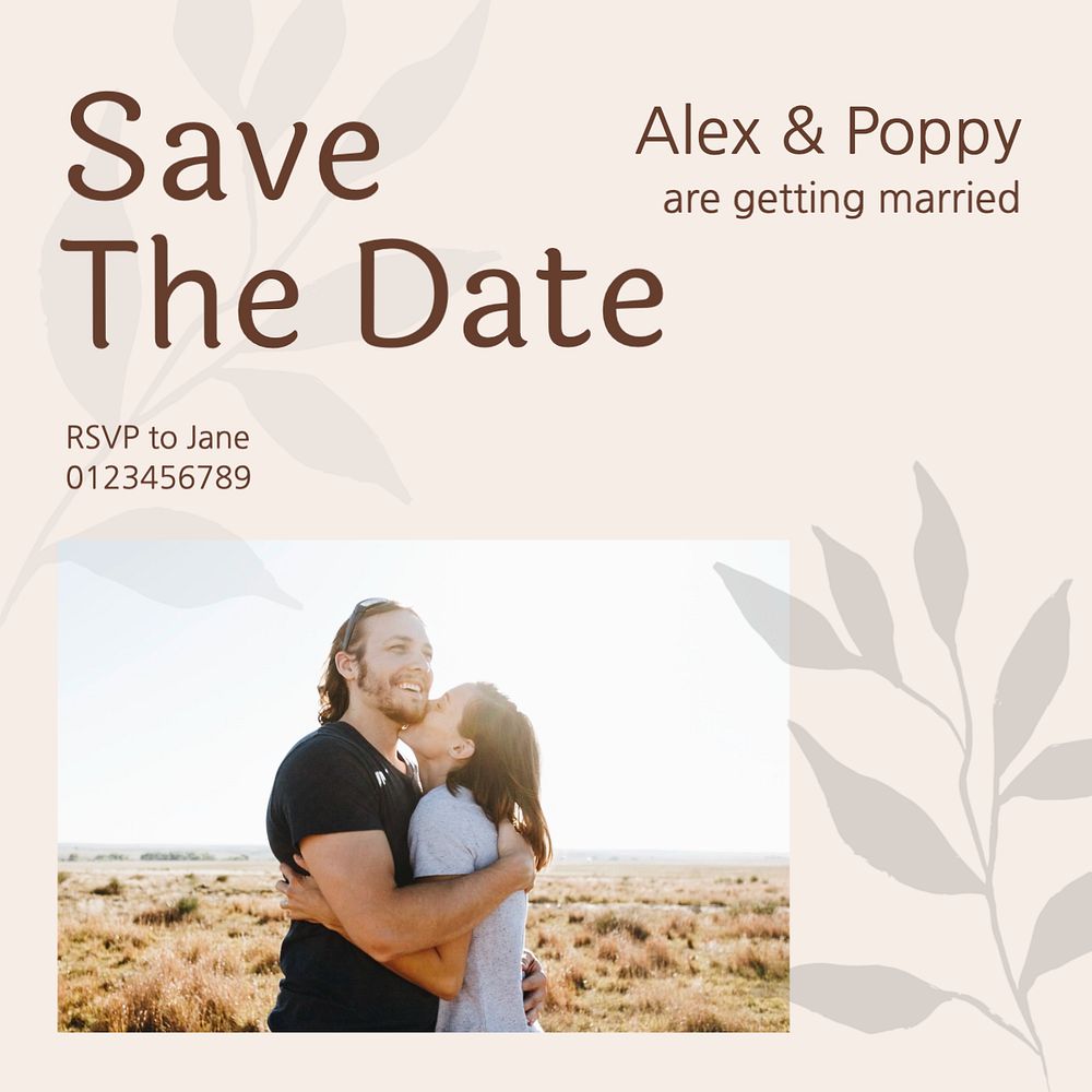 Save the date Instagram post template, editable text