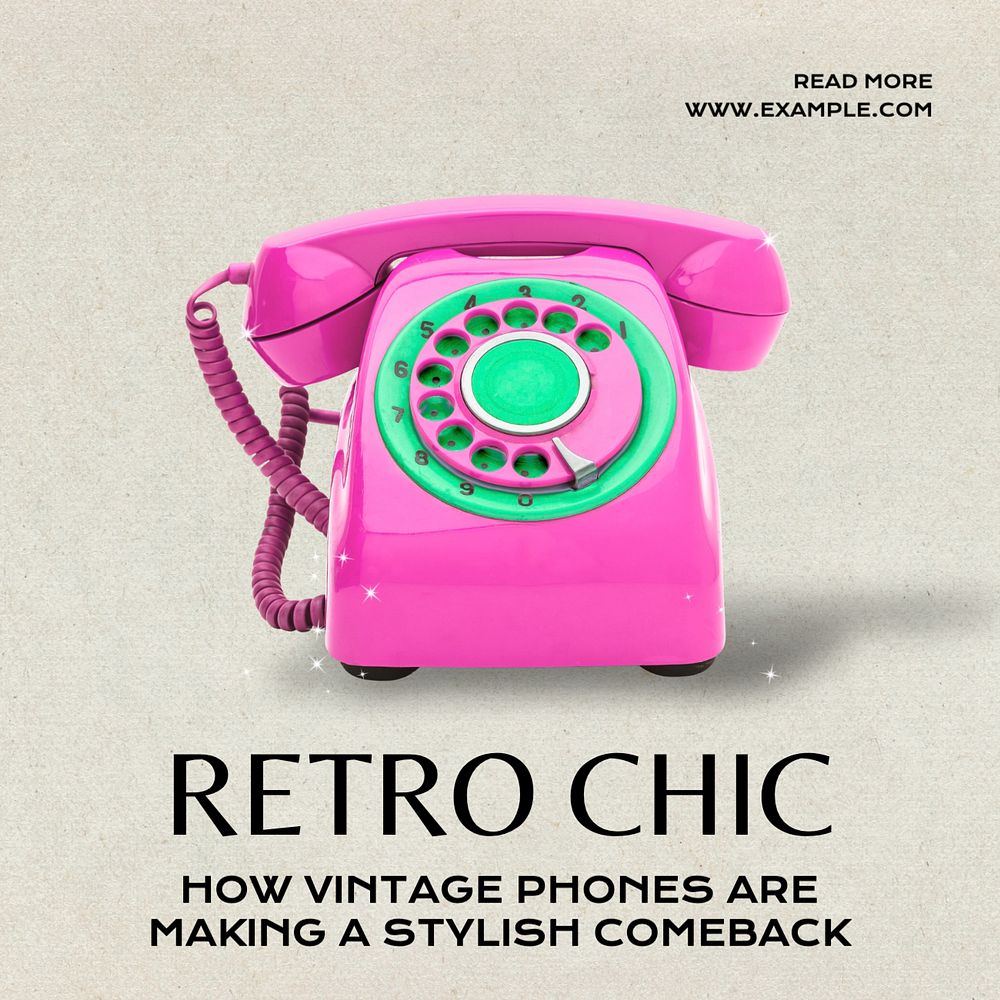 Vintage phones Instagram post template, editable text