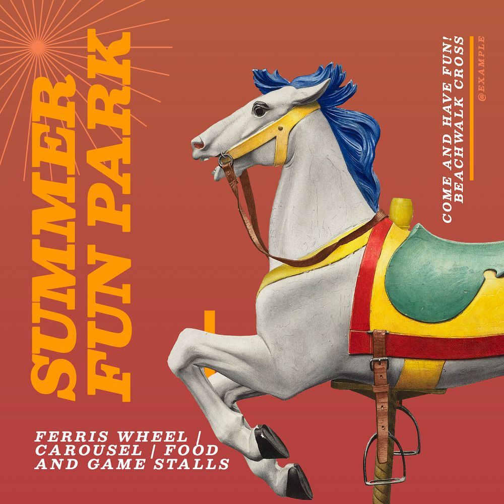 Summer fun park Instagram post template, editable text