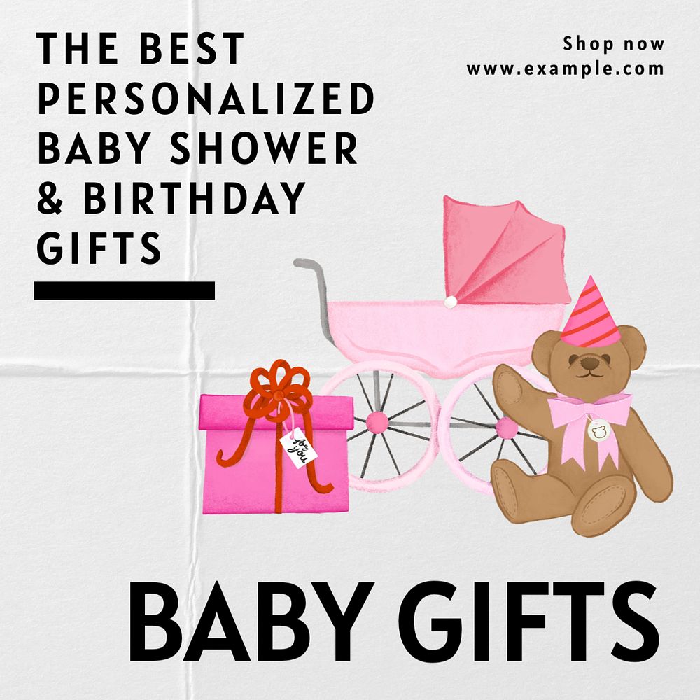 Baby gifts Instagram post template, editable text