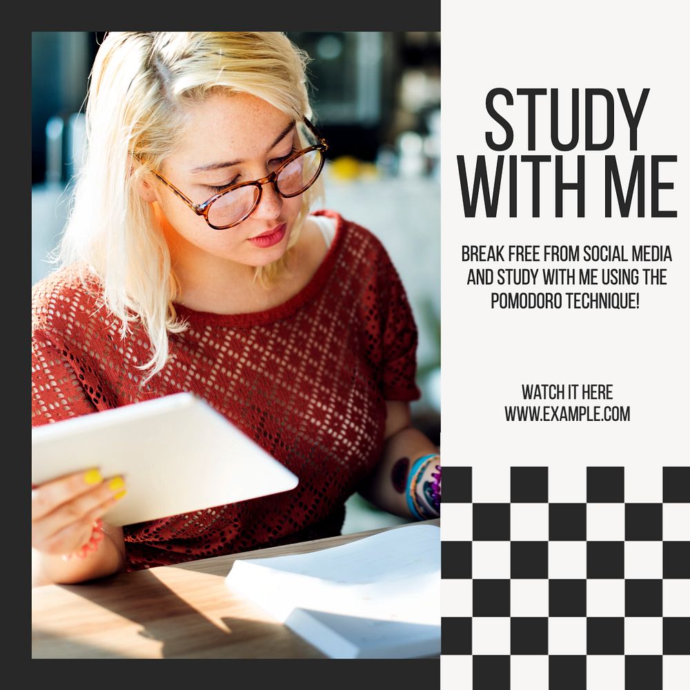 Study companion Instagram post template, editable text