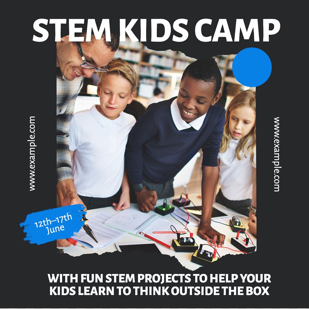 STEM kids camp Instagram post template, editable text