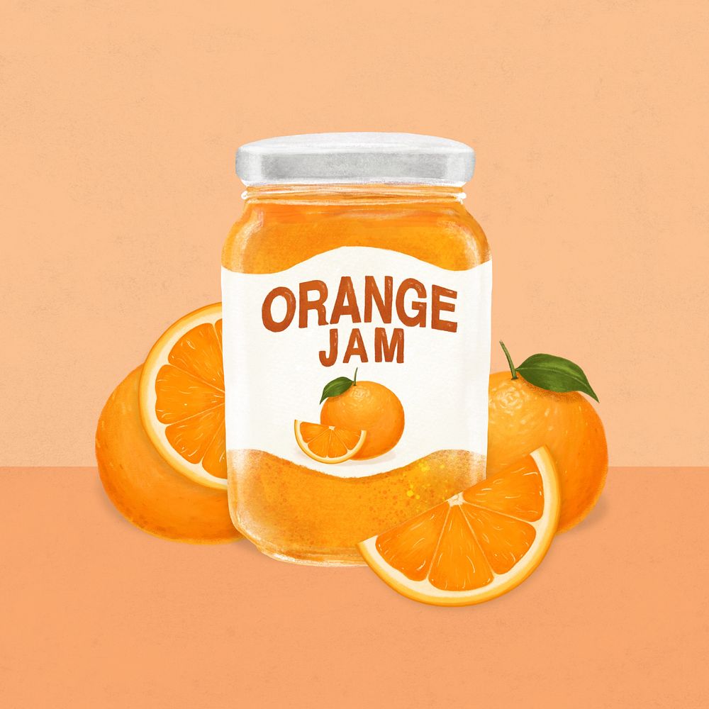 Orange jam jar, bread spread illustration, editable design