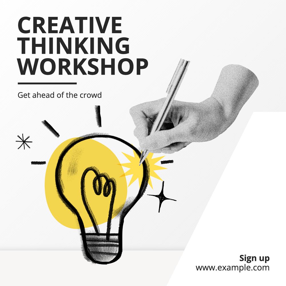 Creative thinking workshop Instagram post template, editable text