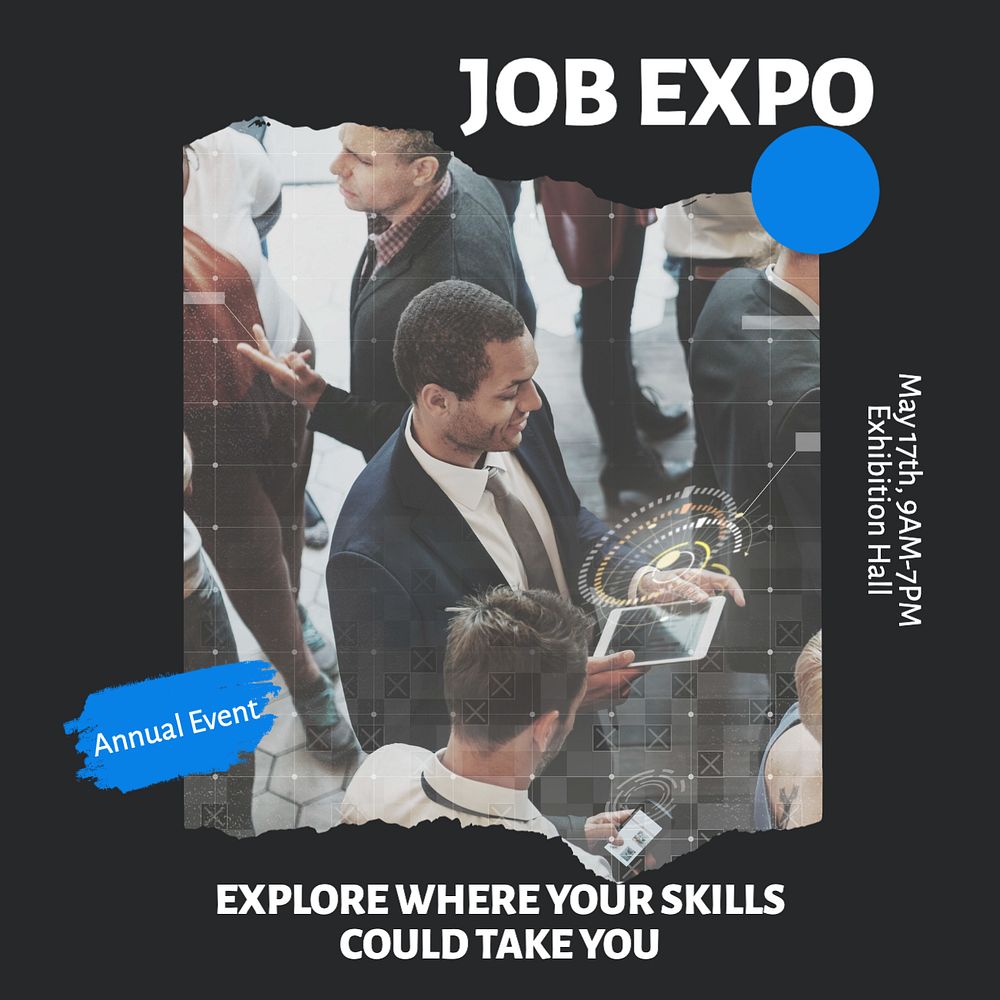 Job expo Instagram post template, editable text