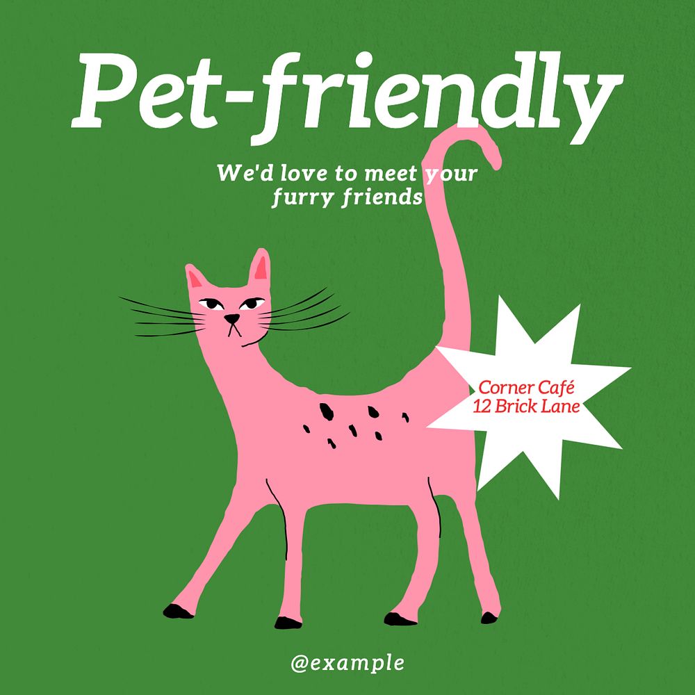 Pet-friendly cafe Instagram post template, editable text