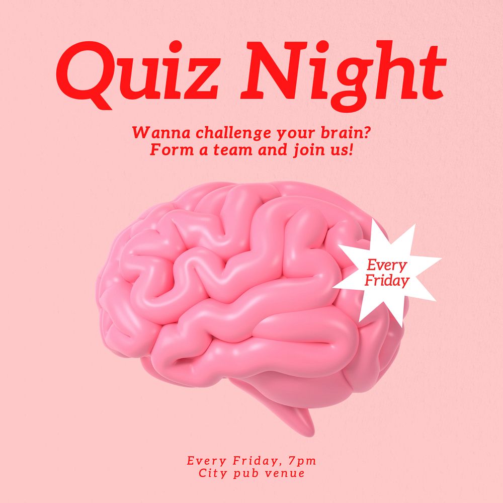 Quiz night Instagram post template, editable text