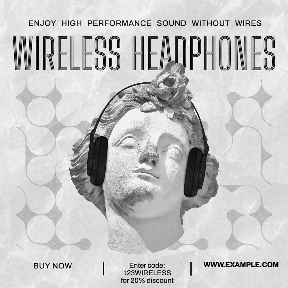 Wireless headphones Instagram post template, editable text