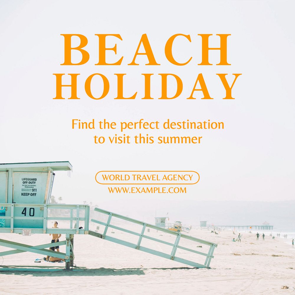 Beach holiday Instagram post template, editable text