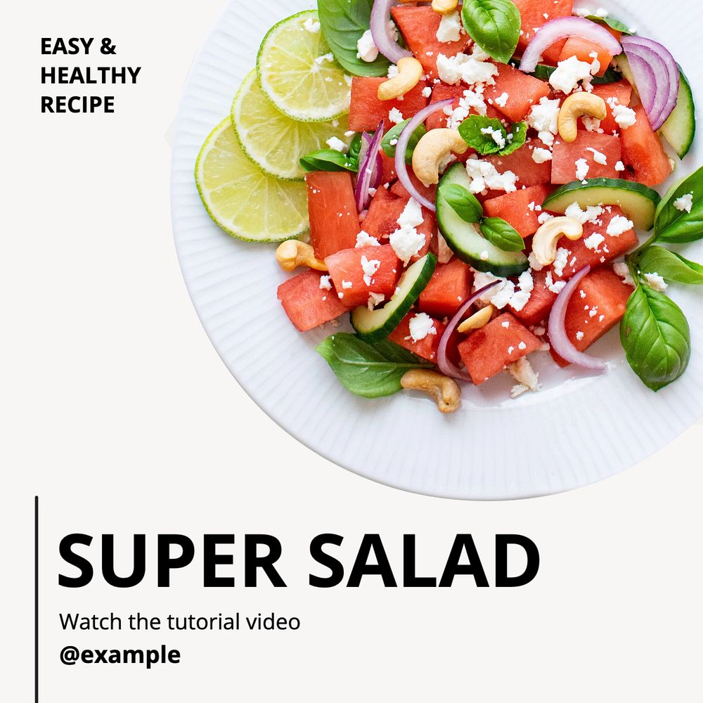 Salad recipe Instagram post template, editable text