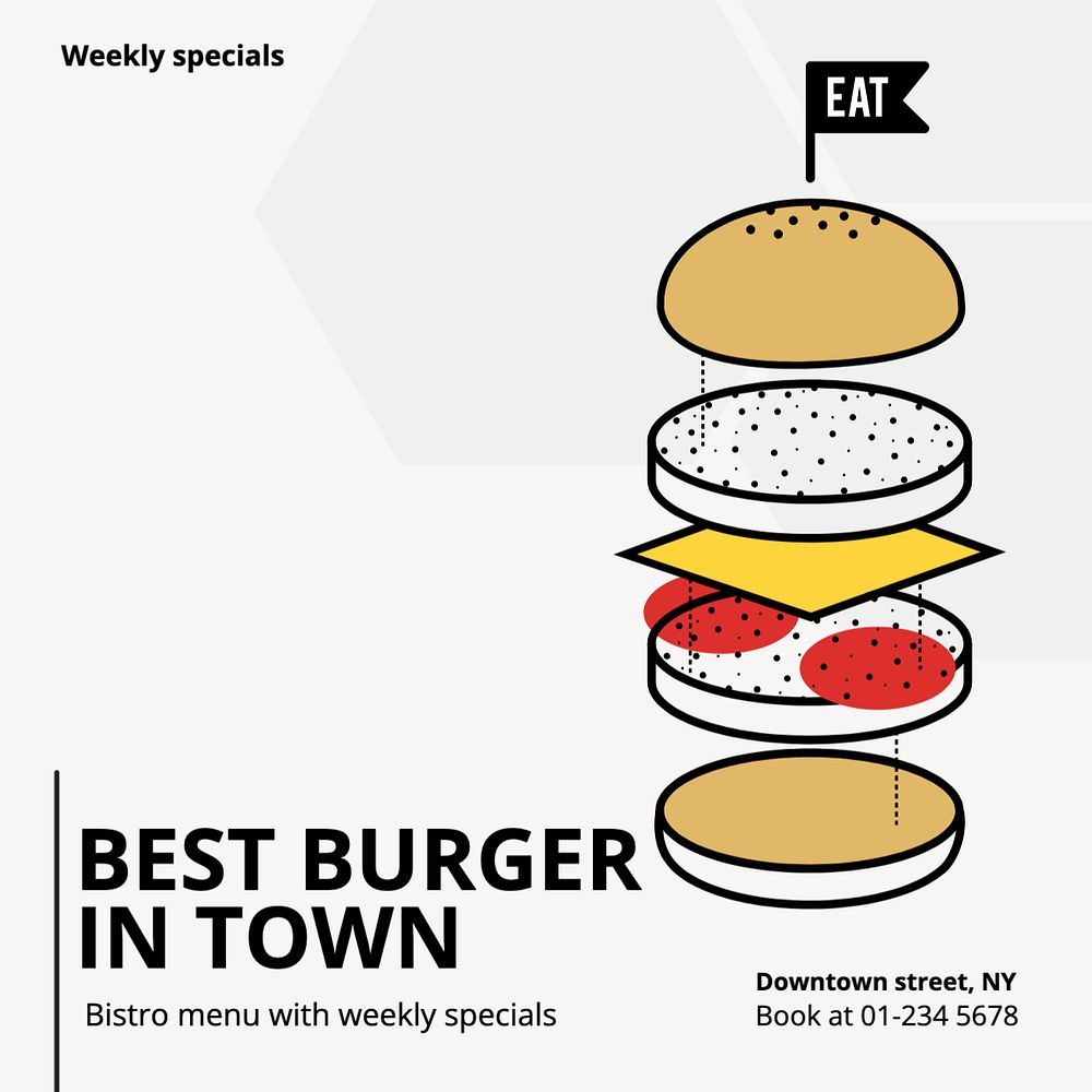 Burger shop Instagram post template, editable text