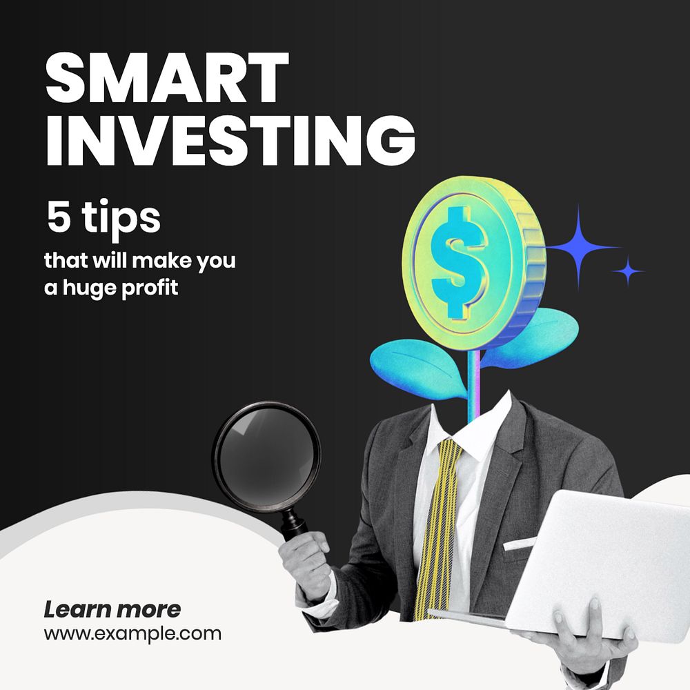 Smart investing Instagram post template, editable text