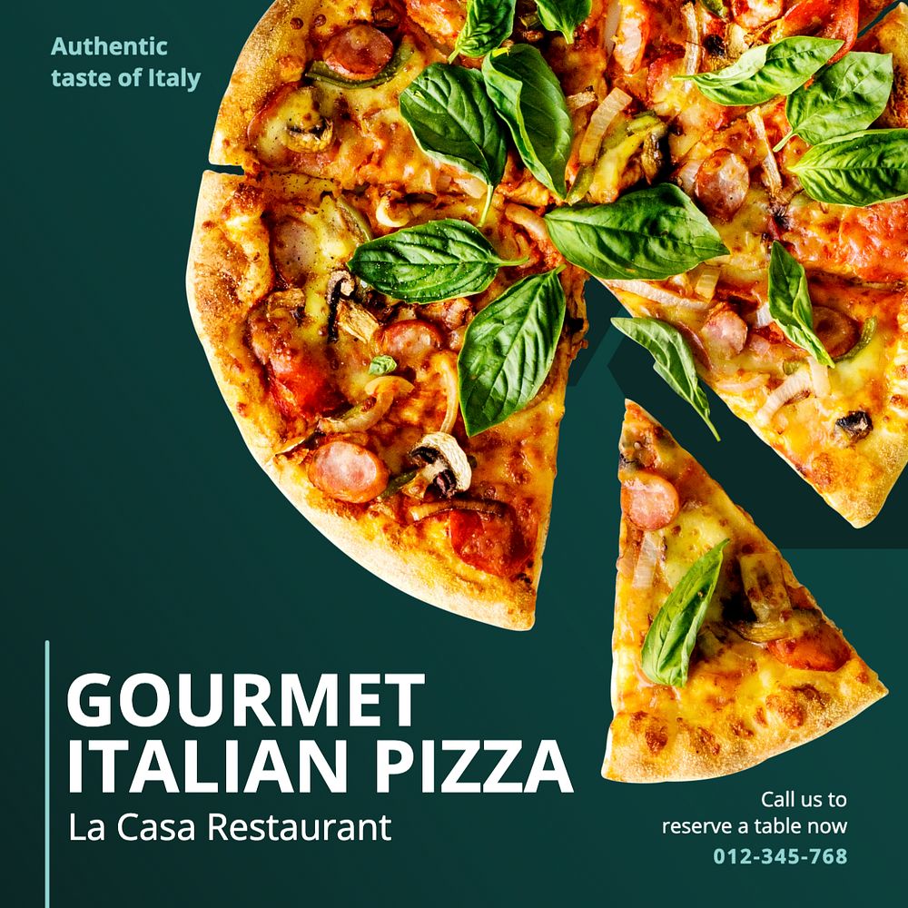 Gourmet Italian pizza Instagram post template, editable text