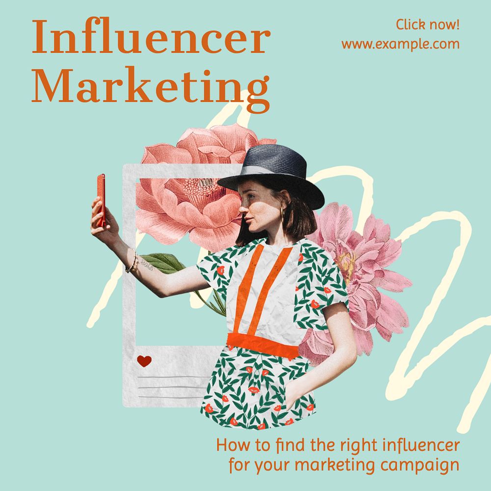 Influencer marketing Instagram post template, editable text