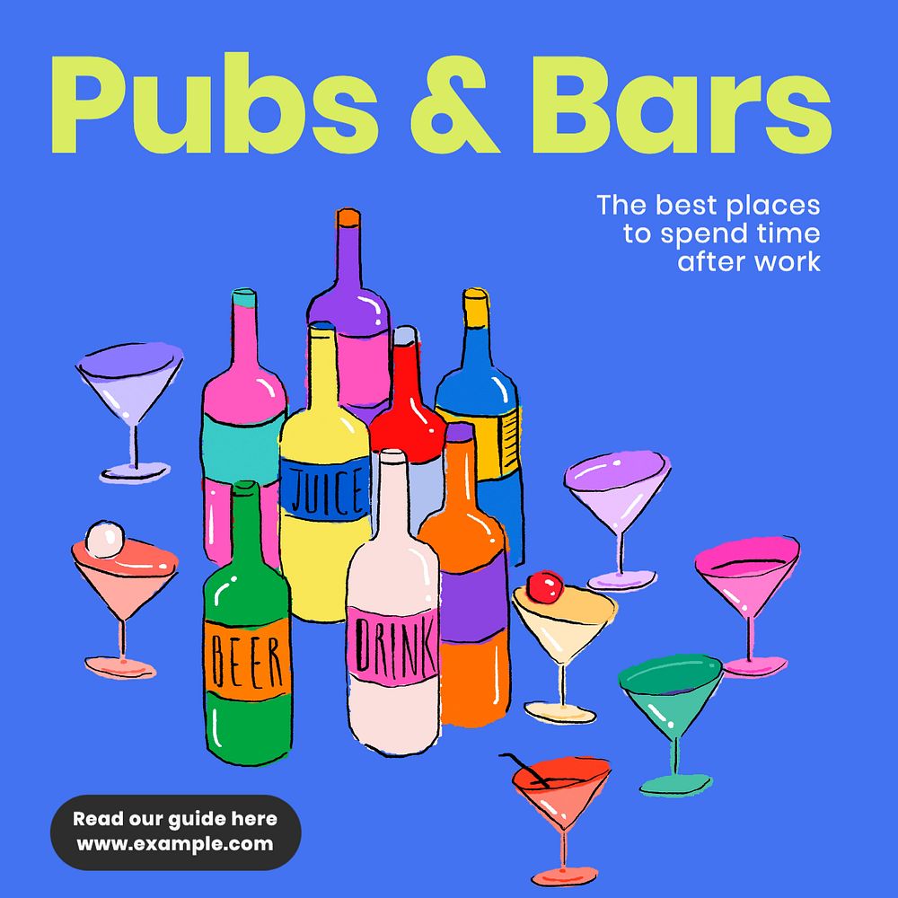 Pubs & bars Instagram post template, editable text