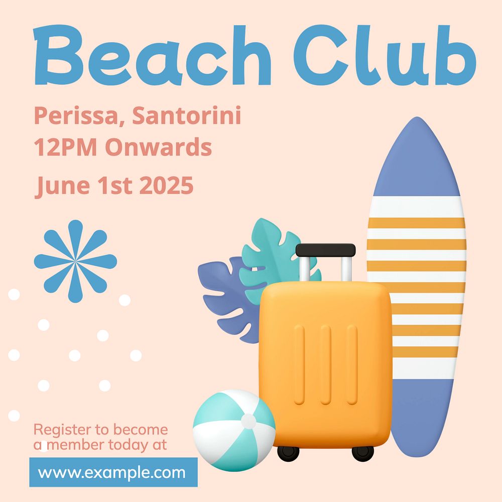 Beach club Instagram post template, editable text