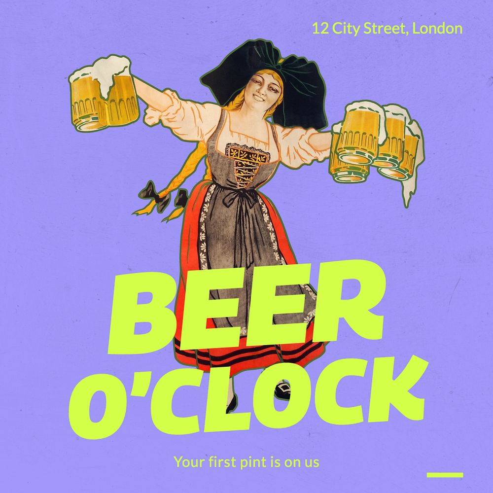 Beer time Instagram post template, editable text